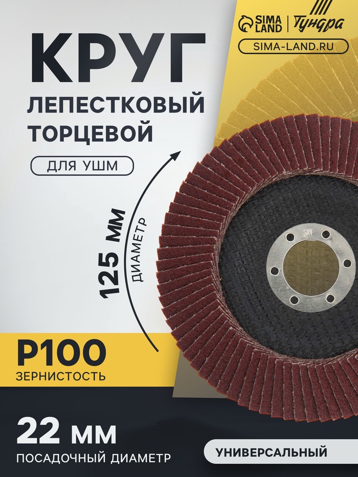 Круг лепестковый торцевой конический ТУНДРА, 125×22 мм, Р100 - Фото 1