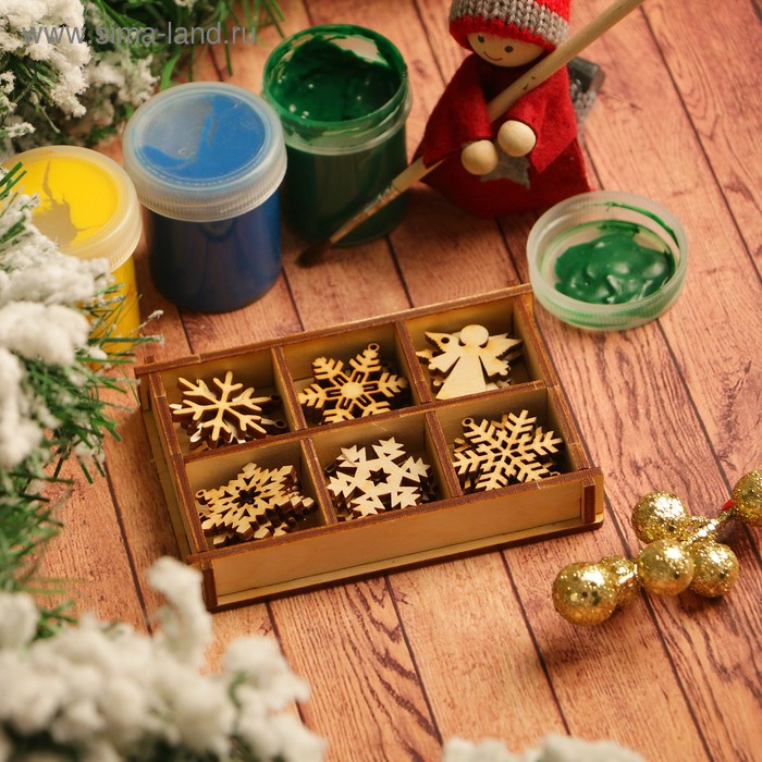 Набор ёлочных игрушек «Снежинки», заготовки для творчества, 6 видов, 24 шт., размер 3×3 см - Фото 1