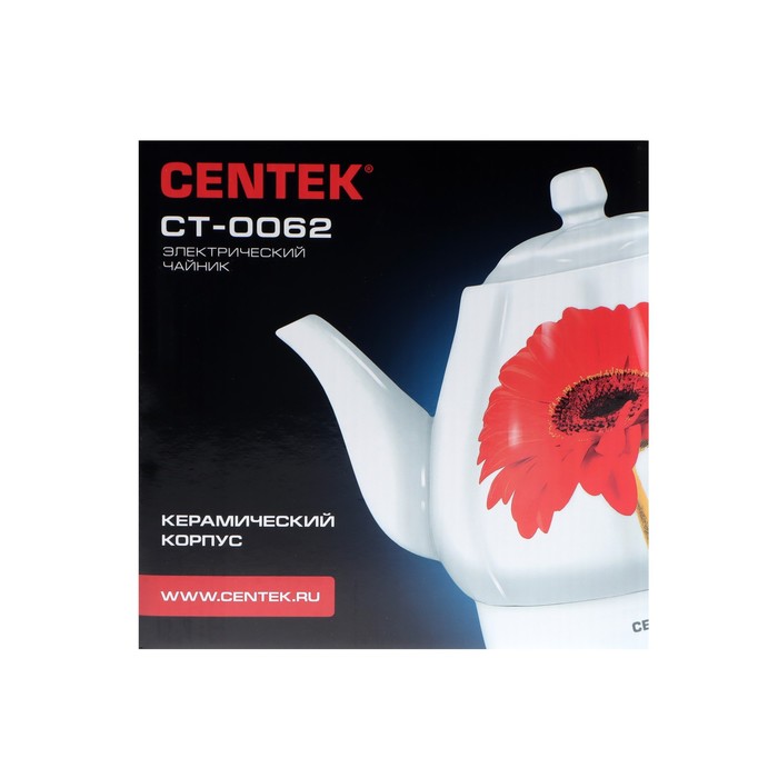 Чайник электрический Centek CT-0062, керамика, 2 л, 2000 Вт, "гербера" - фото 51331236