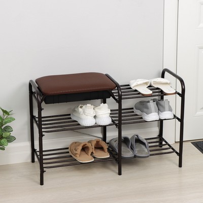 Этажерка для обуви с сиденьем и ящиком «Люкс», 3 яруса, 79×33×50 см, цвет медно-коричневый