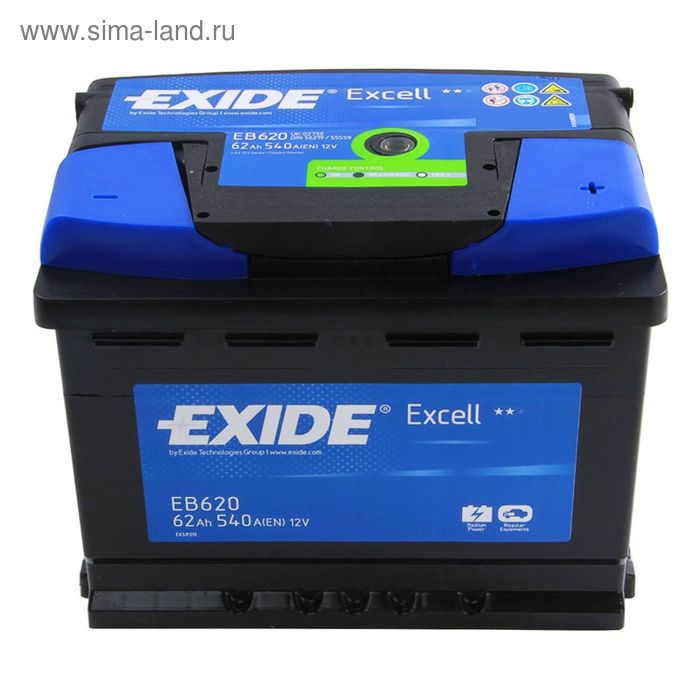 Автомобильный аккумулятор Exide 62 Ач Excel EB620, обратная полярность - Фото 1