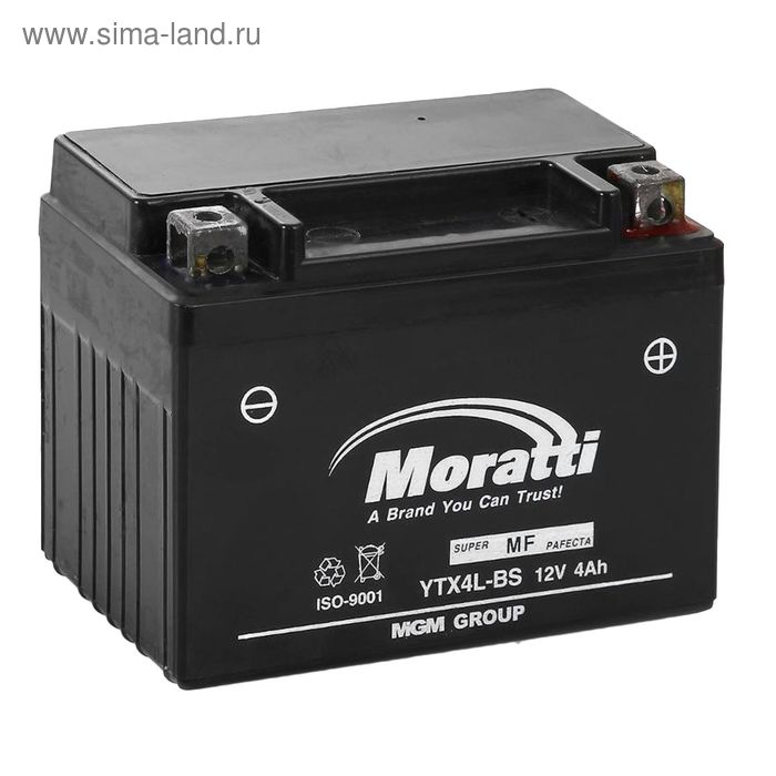 Аккумуляторная батарея Moratti 4 Ач YT4L-BS, YTX4L-BS залитый, обратная полярность - Фото 1