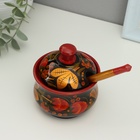 Сахарница дерево хохлома «Красота» с ложкой, 10×9 см - Фото 1