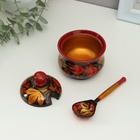 Сахарница дерево хохлома «Красота» с ложкой, 10×9 см - Фото 2