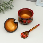 Сахарница дерево хохлома «Красота» с ложкой, 10×9 см - Фото 3