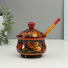 Сахарница дерево хохлома «Красота» с ложкой, 10×9 см - Фото 4