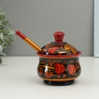 Сахарница дерево хохлома «Красота» с ложкой, 10×9 см - Фото 5