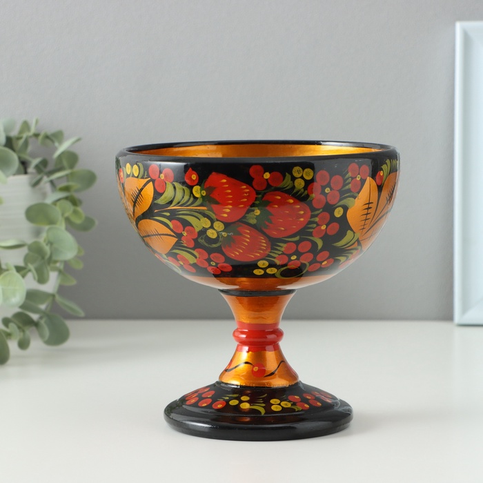 Конфетница на ножке, 14×14 см, дерево, хохлома - Фото 1