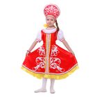Русский костюм для девочки: платье с кокеткой, кокошник, р-р 60, рост 110-116 см, цвет красный - Фото 1