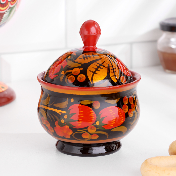 Сахарница дерево хохлома «Ягодка клубника» - Фото 1