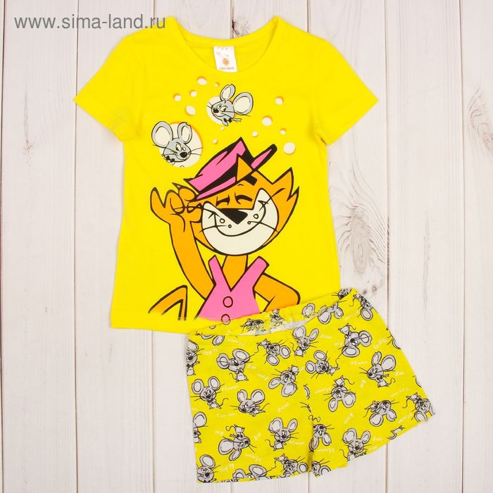 Пижама для девочки "Мыши в сыре" (фуфайка, шорты), рост 98 см (26), цвет лимонный Р208725 - Фото 1