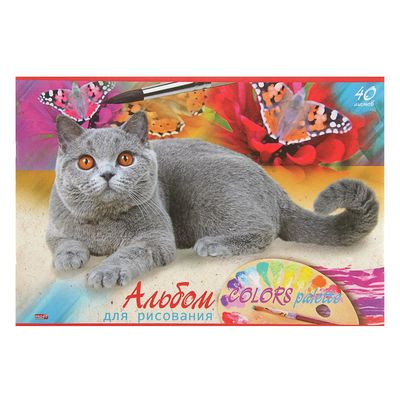 Альбом для рисования А4, 40 листов на скрепке «Британский кот», обложка офсет 80 г/м2, блок офсет 100 г/м2
