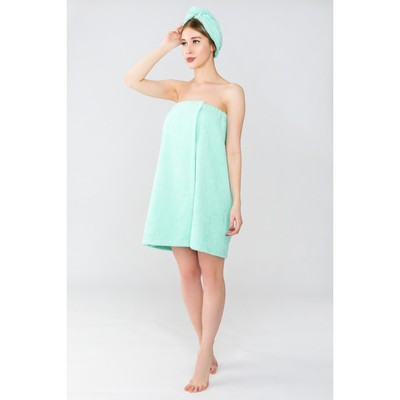 Набор для сауны "Экономь и Я"  парео 68*150 см+чалма махра, цв. мятный, 340 г/м2, хл.100%