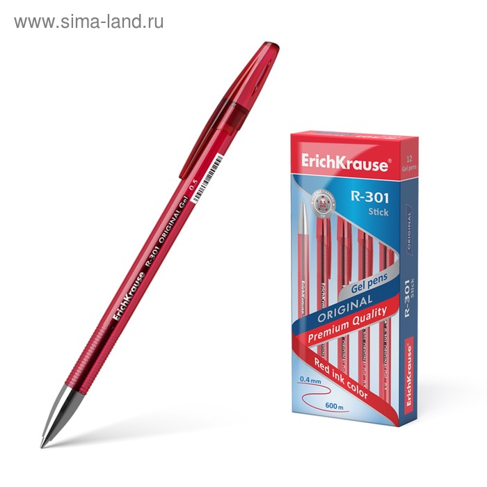 Ручка гелевая ErichKrause R-301 Original Gel, чернила красные, узел 0.5 мм, длина линии письма 600 метров - Фото 1