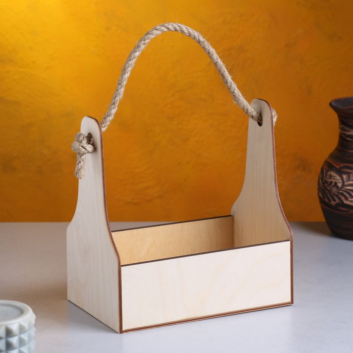 Подарочный ящик «Стелла Моно», 20×12.5×20 см, деревянный, ручка-верёвка, цвет натуральный - Фото 1