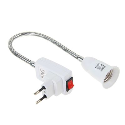 Переходник Ecola, вилка - патрон, E27, 300×40 мм, c выключателем, гибкий, белый