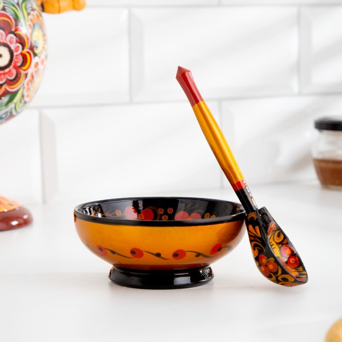 Набор посуды «Розетка с ложкой», дерево хохлома, 10×4×10 см, МИКС - Фото 1