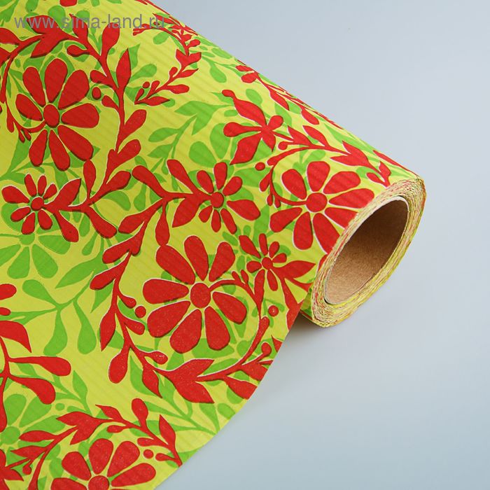 Бумага упаковочная крафт "Полевые цветы", зелено-красный, 0.5 х 10 м - Фото 1