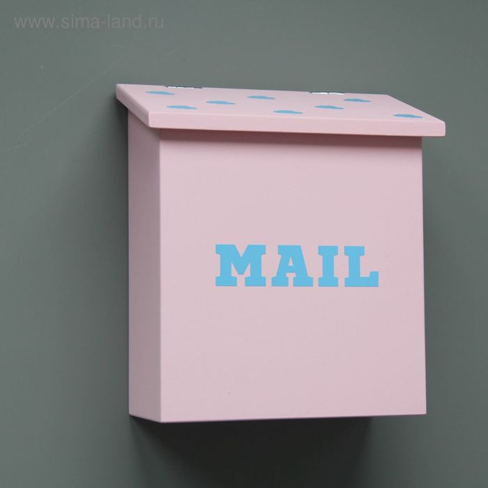 Почтовый ящик, деревянный, розовый. Цвет аппликации голубой - Фото 1