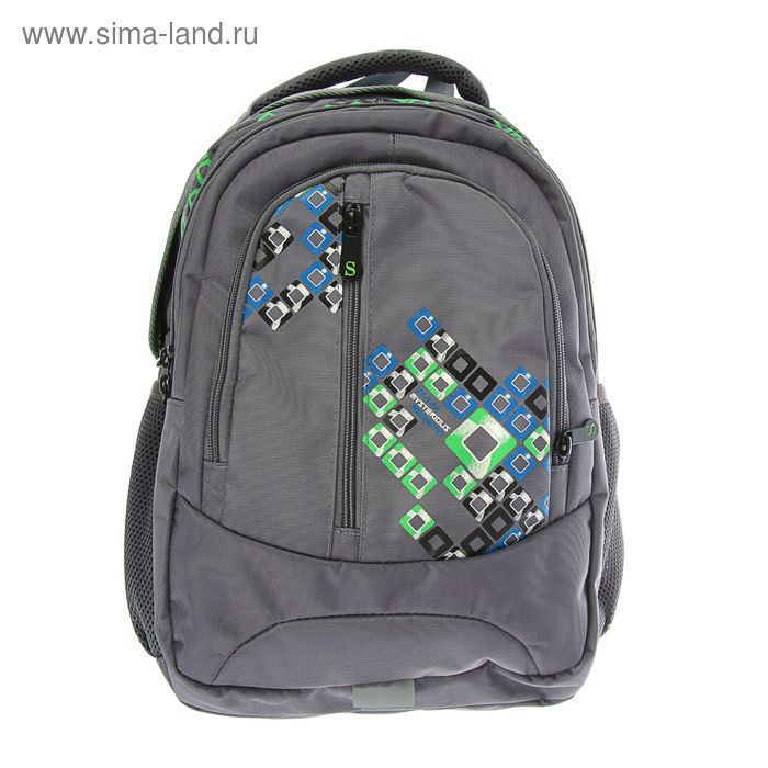 Рюкзак молодёжный, Stavia, 41 х 27 х 17 см, эргономичная спинка, «Ромбы», серый/зелёный/синий - Фото 1