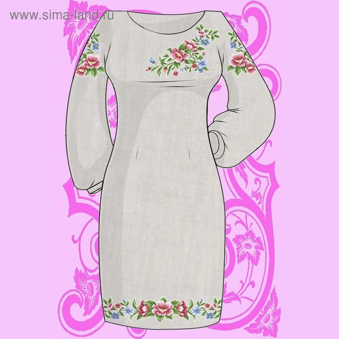 Набор для вышивки платья крестом "Нежные цветы", лён - Фото 1