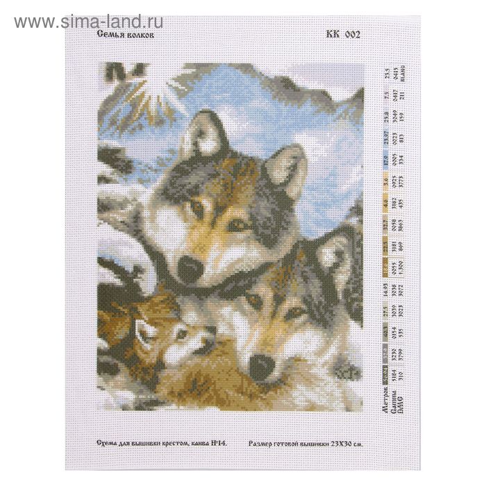 Канва с нанесённым рисунком для вышивки крестиком «Семья волков», размер 23x30 см - Фото 1