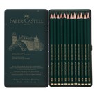 Набор карандашей чернографитных разной твердости Faber-Castel CASTELL 9000, 12 штук, 8B-2H, в металлическом пенале - фото 8648214