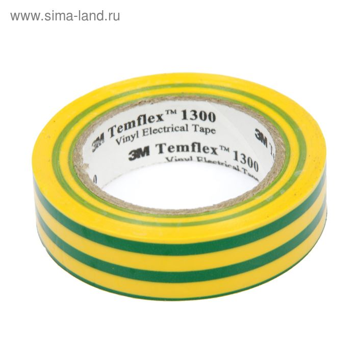 Изолента 3М Temflex 1300, ПВХ, 15 мм x 10 м, 130 мкм, желтая/зеленая - Фото 1