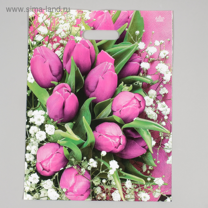 Пакет "Розовые тюльпаны", полиэтиленовый с вырубной ручкой, 60 мкм, 31 х 40 см - Фото 1