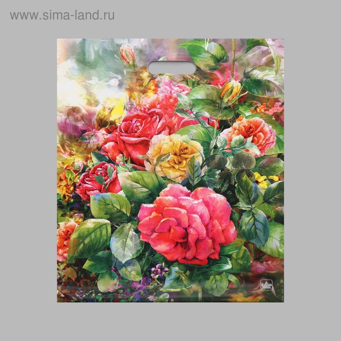 Пакет "Розы на холсте", полиэтиленовый с вырубной ручкой, 38 х 45 см, 60 мкм - Фото 1