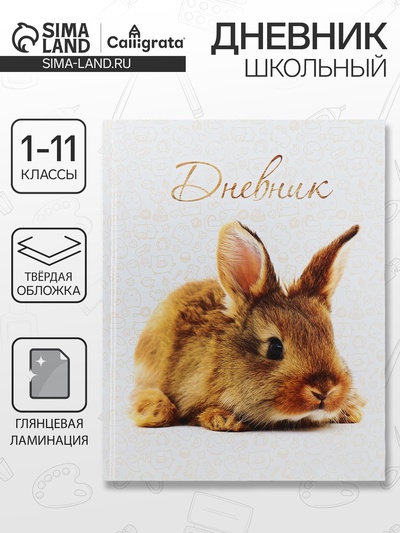 Дневник школьный для 1-11 классов, «Заяц», твёрдая обложка 7БЦ, глянцевая ламинация, 40 листов