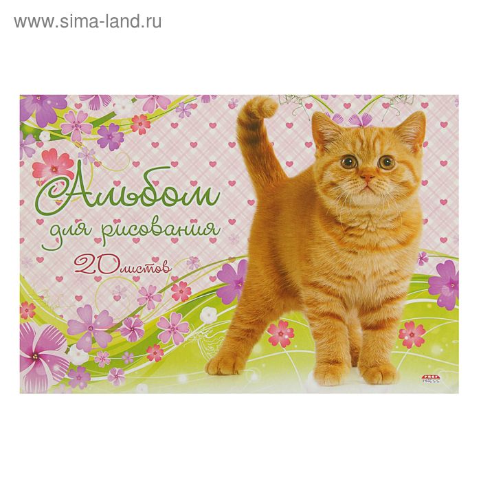 Альбом для рисования А4, 20 листов на клею "Мой любимый котёнок", обложка картон хромэрзац, блок офсет 100г/м2 - Фото 1