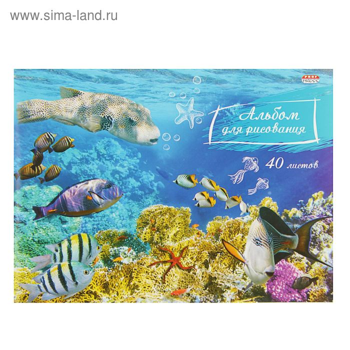 Альбом для рисования А5, 40 листов на скрепке "Разноцветные рыбы", картонная обложка, блок офсет 100г/м2 - Фото 1