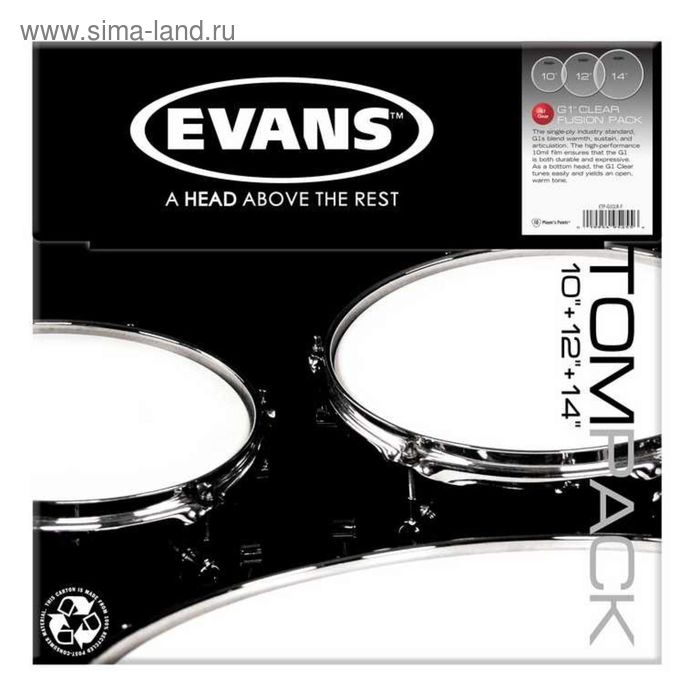 Пластик Evans ETP-G1CLR-F набор а для том барабана Pack-Fusion 10", 12", 14", серия G1 Clear   23526 - Фото 1