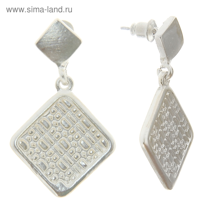 Серьги металл "Ромбы", цвет матовое серебро - Фото 1