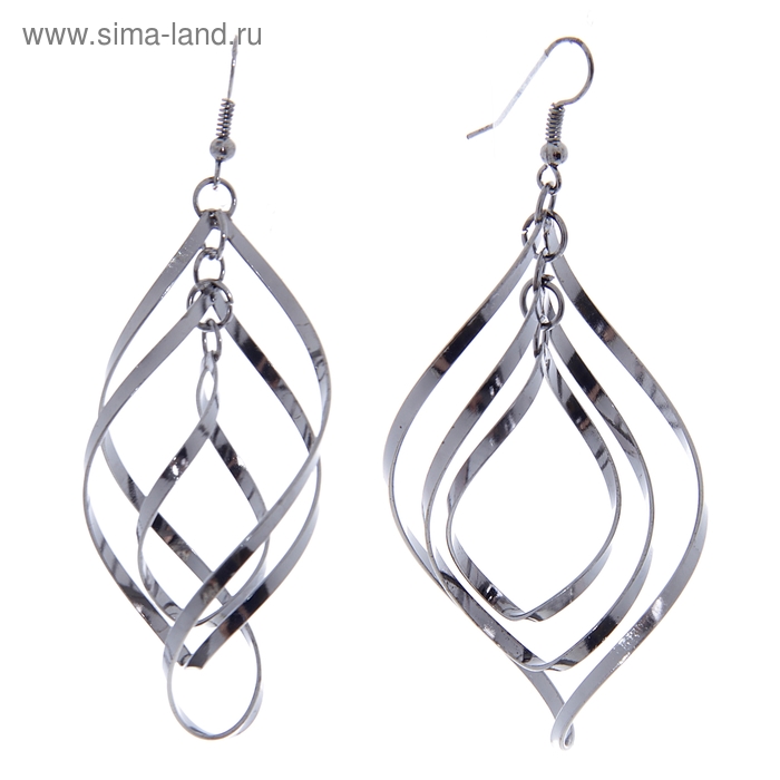 Серьги висячие «Шелест» завиток, цвет тёмное серебро - Фото 1