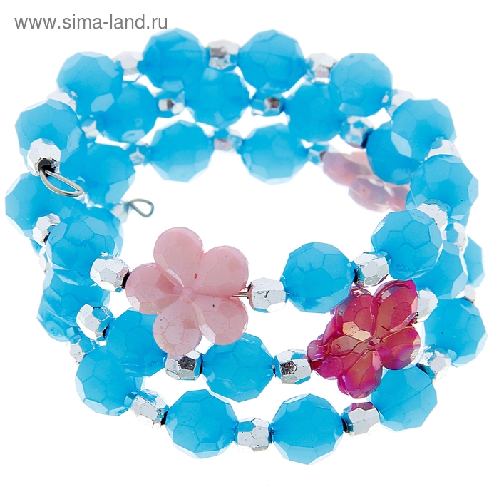 Браслет-пружинка детский "Выбражулька", бусинки с цветами, три ряда, цвет МИКС - Фото 1