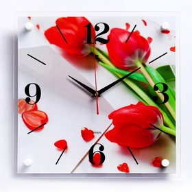 Часы-картина настенные, серия: Цветы, "Тюльпаны", плавный ход, 35 х 35 см