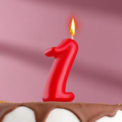 Свеча для торта цифра "Овал" "1", красная, 5,5 см