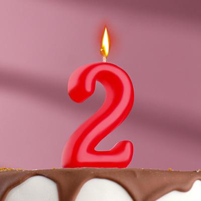 Свеча для торта цифра "Овал" "2", красная, 5,5 см