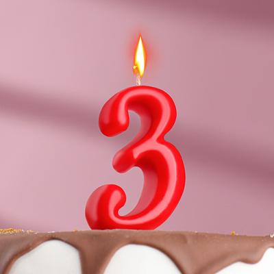 Свеча для торта цифра "Овал" "3", красная, 5,5 см