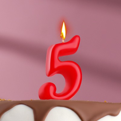 Свеча для торта цифра "Овал" "5", красная, 5,5 см