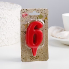 Свеча для торта цифра "Овал" "6", красная, 5,5 см