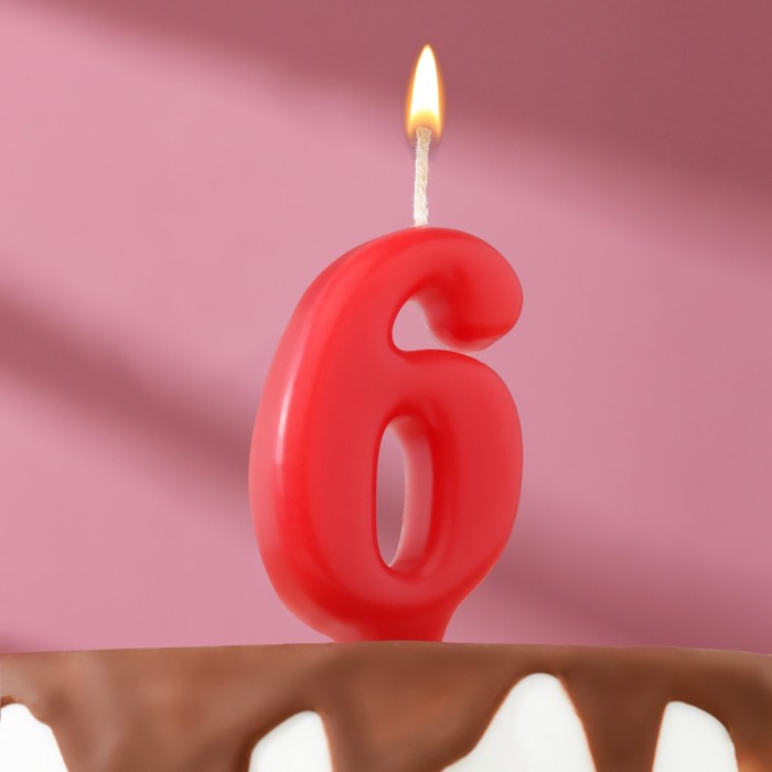 Свеча для торта цифра "Овал" "6", красная, 5,5 см - Фото 1