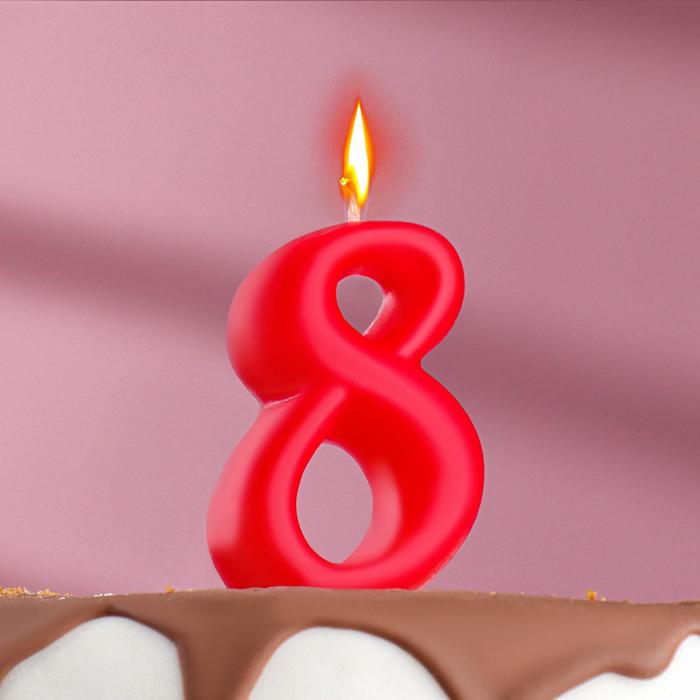 Свеча для торта цифра "Овал" "8", красная, 5,5 см - Фото 1