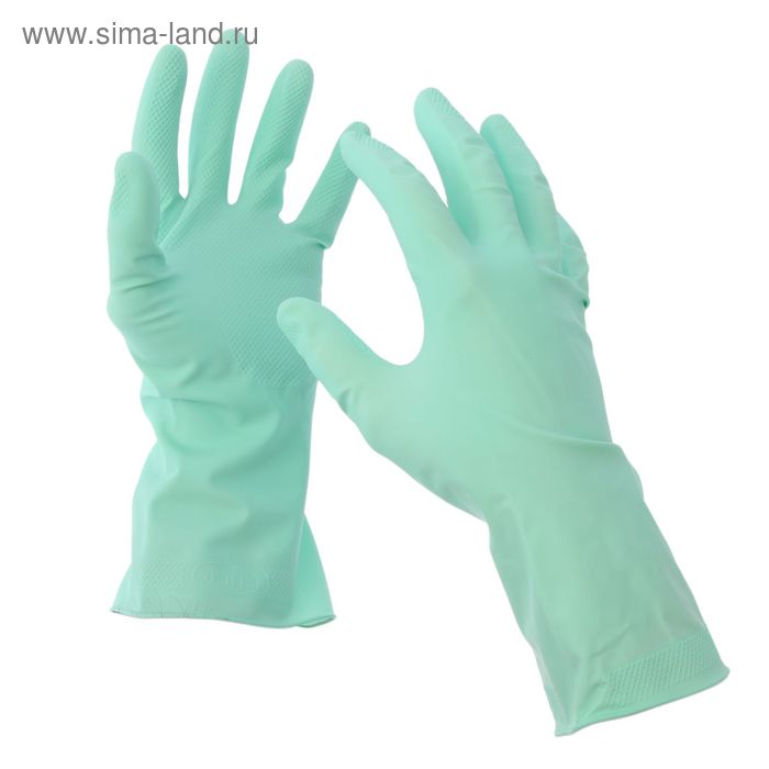 Перчатки хозяйственные резиновые размер L, лёгкие, прочные, пара, цвет зелёный - Фото 1