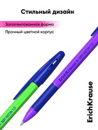 Ручка шариковая ErichKrause R-301 Neon Stick & Grip, узел 0.7-1.0 мм, чернила синие, резиновый держатель, длина линии письма 2000 метров, МИКС - Фото 11