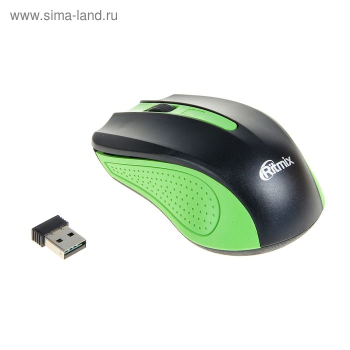 Мышь Ritmix RMW-555, беспроводная, оптическая, 1000 dpi, 2xAAA (не в компл), USB, зелёная 4097931 - Фото 1