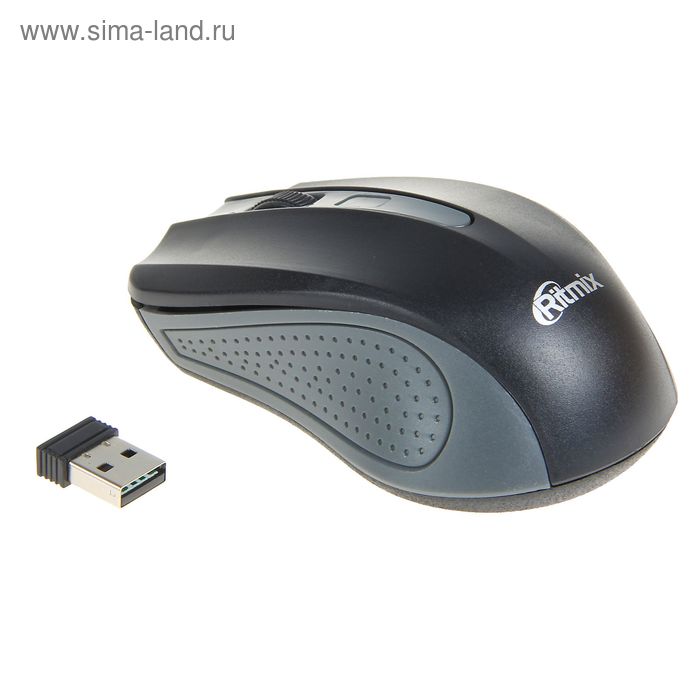 Мышь Ritmix RMW-555, беспроводная, оптическая, 1000 dpi, 2xAAA (не в комплекте), USB, серая - Фото 1