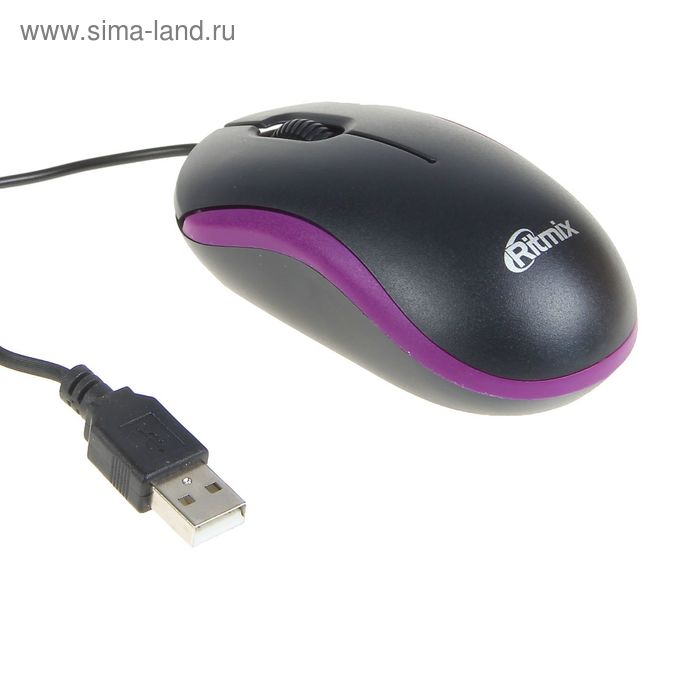 Мышь Ritmix ROM-111, проводная, оптическая, USB, 800 dpi, фиолетовая - Фото 1